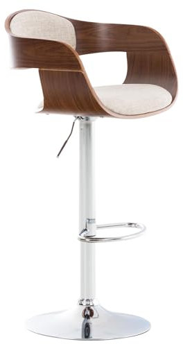 Tabouret de Bar Kingston Réglable en Hauteur Tissu I Chaise Haute de Cuisine avec Dossier et Repose-Pied Chaise Pivotante I Couleur:, Couleur:Noyer/crème