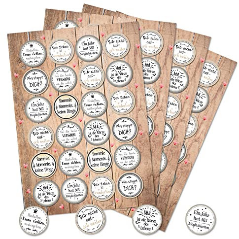Logbuch-Verlag 96 Aufkleber Motivation Sprüche rund beige grau Motivationsaufkleber Mut Glück Wünsche zum Basteln & Dekorieren