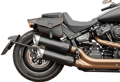 Leder SATTELTASCHE RECHTE Seite FÜR HD SOFTAIL 2018-2024 Fat BOB, Low Rider, Street BOB, Slim, Low Rider S Made IN Italy ENDSCUOIO (orangefarbene Nähte)