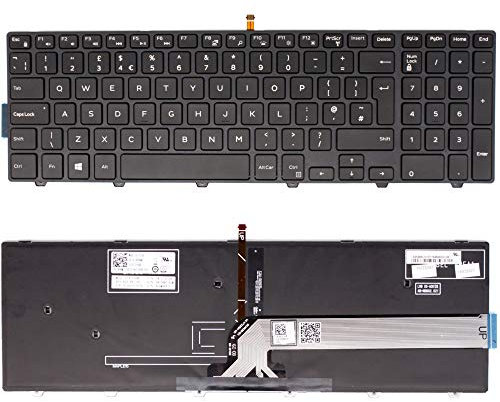 New UK Layout Keyboard Replacement For DELL Vostro 15 3558 3559 Compatible P N: MP-13N73RC-442, MP-13N76GB-442, MP-13N73US-442 Laptop Backlit English Keyboard QWERTY with Frame UK Quick Dispatch