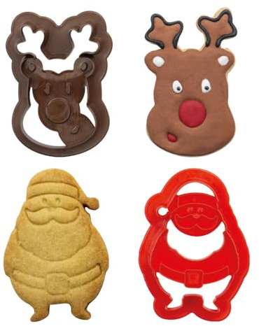 Decora 0255095 Kit 2 CORTADORES DE PLÁSTICO Santa Claus Y Reno 8/7 X H 2,2 CM, Rojo