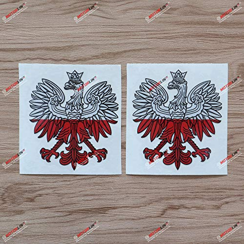 2X Reflektierend 10,2 cm Polen, Polnischer Adler, Weiß/Rot, Aufkleber, Auto, Computer, Vinyl