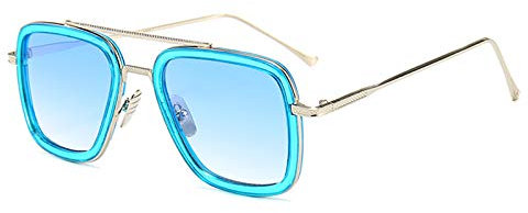 Iron Man Sonnenbrillen Herren Trendy Brillen Fashion Square Sonnenbrillen Blauer Film des blauen Kreises des silbernen Rahmens