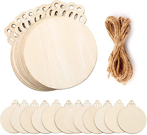 SAVITA 20 Stück Natur Holzscheiben, Runde Holzscheiben Leere Stücke Weihnachts-Ornamente mit Schnurseilen für DIY-Bastelarbeiten Weihnachtsschmuck Weihnachts Dekorationen
