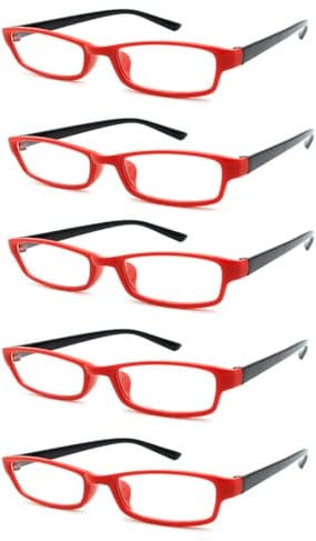 4sold The Reading Glasses Slim Readers Value 5 Pack Mens Womens Red Black +2.00
