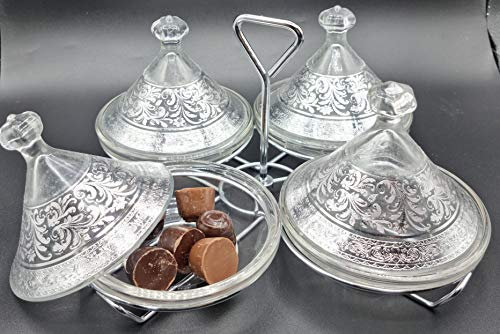 Set de 9 piezas de servidor de dulces estilo maroqui. Tazones Plato de Aperitivos de cristal con tapas, Plato de postres, Bandeja de Frutos Secos, Plato de Frutas, (NEGRO)