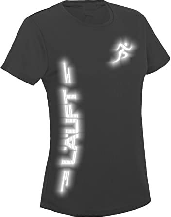 Laufshirt Damen Reflex Funktionsshirt Running T-Shirt Läuft Schwarz M