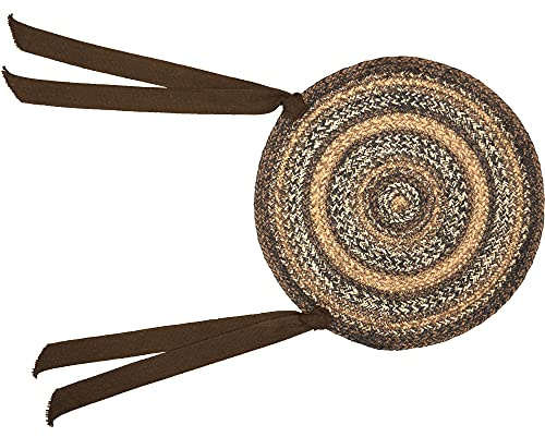 VHC Brands Espresso Farmhouse Decor Dining Room Jute Chair Pad with Ties- 15 Inch Round Seat Cover, Brown, 1 Piece