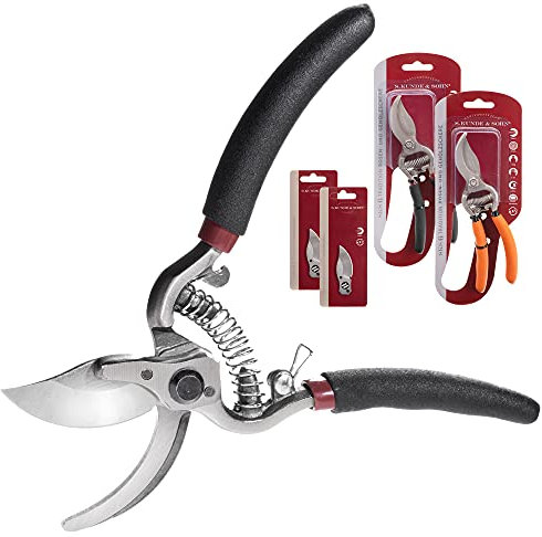 S. Kunde & Sohn Germany – die leichteste geschmiedete Gartenschere 2x SKS6 Tradition + 2 Ersatzklingen GRATIS – ergonomisches Design – Bypass – Rosen-Rebschere – ∅20mm – kompl. beschichtet, rostfrei