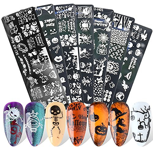 JMEOWIO 6 Pcs Placas Estampacion Uñas Halloween Nail Art Stamping Plates Decoración Uñas Manicura