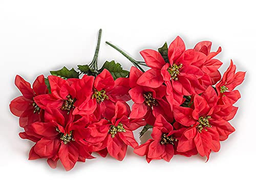 Wyi Künstliche rote Weihnachtssterne aus Kunstseide, Weihnachtsstern, 35,1 cm, 3 Stück