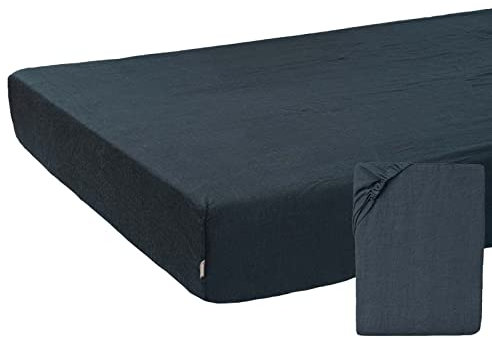 beties Leinen Spannbettlaken ca. 90x200 cm 100% Leinen Stone-Washed Spannbettlaken Steghöhe 25 cm (tiefsee-blau)