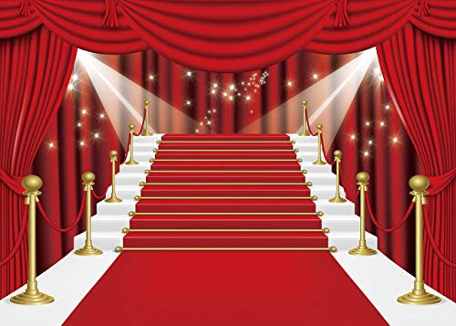 INRUI Roter Vorhang Bühne Fotografie Hintergrund roter Teppich Film roter Vorhang Sterne Promi-Party Banner Hintergrund (3 x 2,4 m)