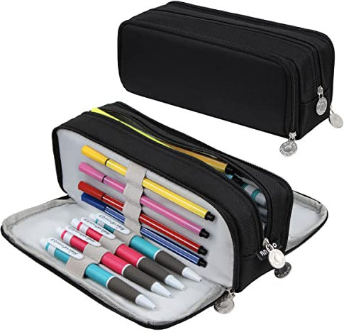 Chelory Pencil Case Large Capacity Pencil Cases Big Storage Pencil Pen Bag for Boys Girls School College Office School Stationary Organizer Travel Makeup Bag Men Women, Black