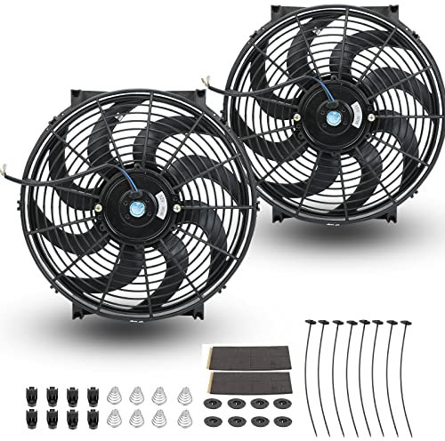 2PCS 14 Inch Universal Slim Fan Push Pull Electric Radiator Cooling Fan Mount Kit 12V 90W Black