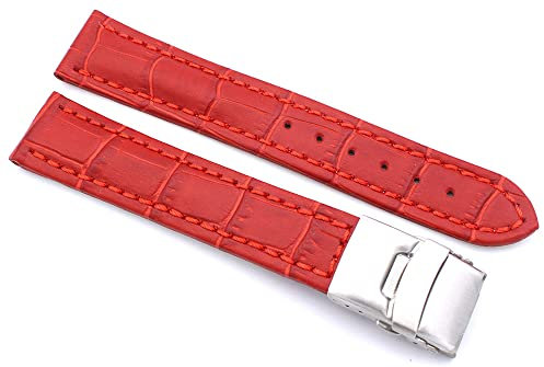 Sulla 20mm Uhrenband Alligator Prägung Genuine Leder Armband mit Faltschließe aus Edelstahl Rot