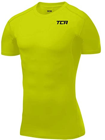 TCA Men's HyperFusion Compression Base Layer Top Short Sleeve Under Shirt - Lime Punch, M