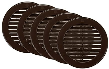 Vent Systems Ø100 mm Lot de 5 caches d'aération marron – Bouches d'aération rondes avec bride – Grille – Protection contre les insectes intégrée – Ouvertures d'aération CVC pour salle de bain, bureau