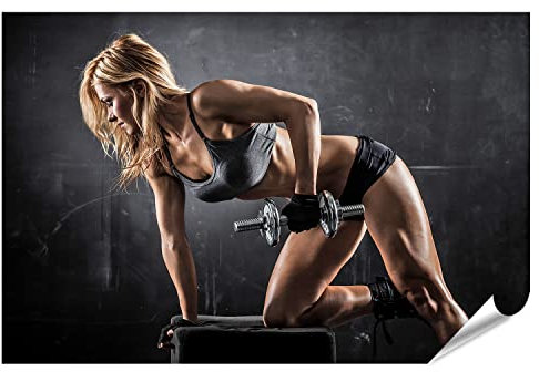 islandburner XXL Bild Poster Fitness Hanteln Gym Studio Athletische Frau Muskeln Premium Bilder Fotodruck