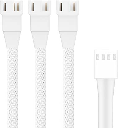 PANO-MOUNTS 2 Pack 10.6inch 4Pin PWM Fan Extension Splitter Cable 1 to 3 Ways - with 3Pin 4Pin Male Connector for Computer Case & CPU Cooling Fans(White)