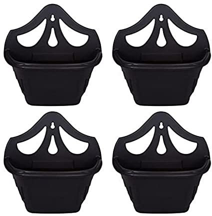 PHG Stylish Wall Flower Planters | Elegant Outdoor Plastic Planters | Unique Balcony Garden Planters | Garden Wall Planters | Half Barrel Wall Pots | Flower Basket (Pack of 4, Black)