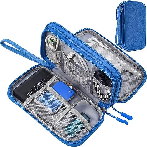 CAOODKDK Electronics Accessories Organizer Pouch Bag, Electronic Organizer Travel Case Cable Organizer Electronics Accessories Bag for Cable, Charger, SD Card, Business Travel Gadget Bag (Blue)
