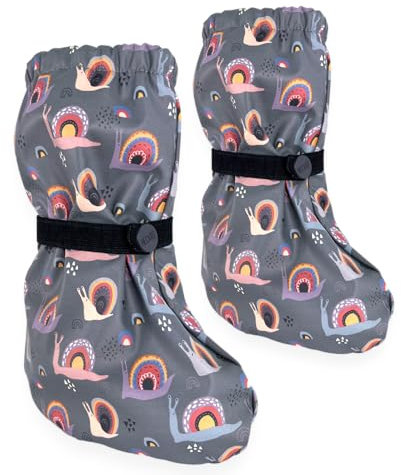 HECKBO Baby Regenfüßlinge mit Vlies-Futter - Schnecke - 3-18 Monate - wasserdicht Vlies Futter Überziehschuhe Krabbelschuhe Überzug Outdoor Sommer Matschschuhe Regen Schuhüberzieher