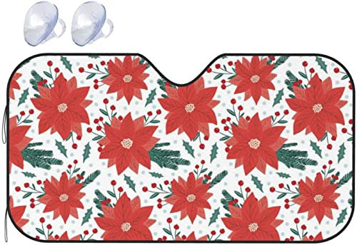Parasol de coche, hojas y flores rojas, protector de parabrisas para coche, protección UV, hielo, nieve, heladas, para coches, SUV, todo tipo de clima
