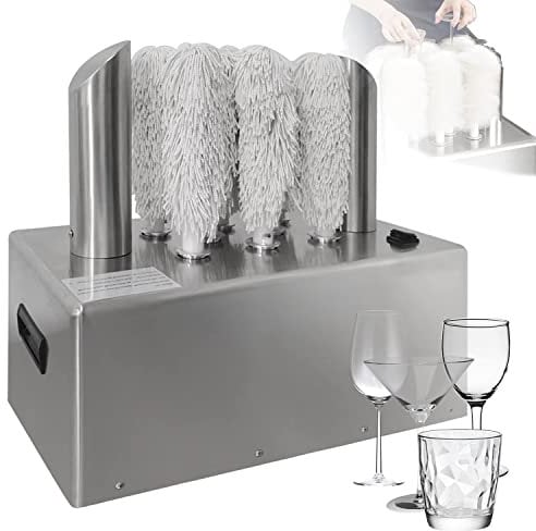 Commercial Electric Wine Glass Polisher with 8 Polishing Cloth and Hot Air Drying System, Winery Wine Glass Polishing Machine Glassware Polishing Machine for bars and cafes, 800 cups/hour 8Head