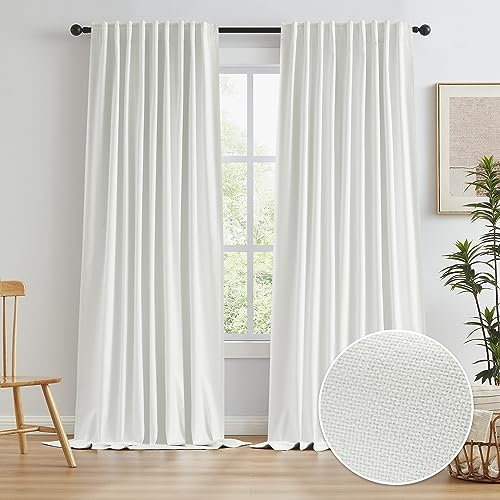 KEQIAOSUOCAI Verdunkelungsvorhänge, 308 cm lang, extra breit, 183 cm breit, Vorhänge, Plisseefenstervorhang für Wohnzimmer, Rückenlasche (183 x 308 cm, 2 Stück, elfenbeinfarben/cremefarben)