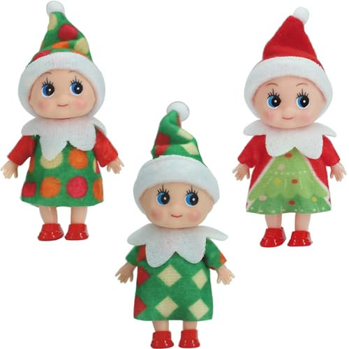 3 Stück Mini-Puppe Elf Weihnachten Baby Winziger Weihnachtself für Mädchen und Jungen,Puppe Baby Elf im Regal Weihnachten Neuheit Spielzeug Puppen Elfen Baby Spielzeug für Weihnachten Neujahr Geschenk