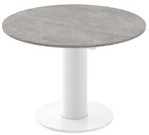 Design Esstisch rund HES-111 Beton/Weiß Hochglanz ausziehbar 100 cm bis 148 cm runder Esszimmertisch Küchentisch rund Funktionstisch oval Kitchen Table Esszimmer Dining Table Ausziehtisch