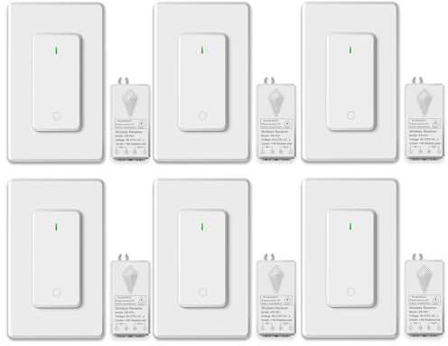 NineLeaf 6Stück Drahtloser Lichtschalter, Fernbedienung Wand-Lichtschalter-Kit, Keine Verdrahtung, Programmiert&Erweiterbar, Schnallen Design, Fernschalter Beleuchtung für Deckenleuchte Ventilator