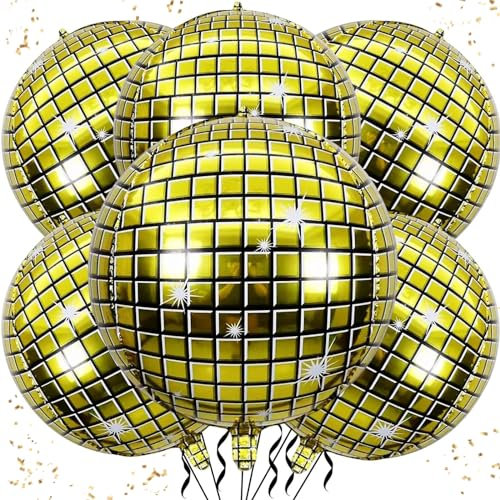 6 Stück Discokugel Luftballon,Discokugel Deko Folienballons,22 Zoll 4D Diskokugel Luftballons Gold,Disco Party Deko Ballons für 70 80 90er Jahre Deko Disco Tanz Feve Theme,Geburtstag Party Karneval