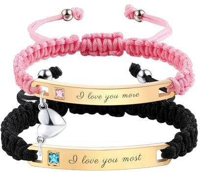 OTXIXTO Personalisierte Passende Armbänder für Paare Einstellbare Geflochtene Paare Armbänder mit Verbindbarem Herz Personalisiertes Gravur Beziehung Name Armband Schmuck Geschenke für Paare (Stil A5)