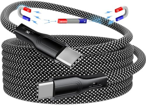 Magtame Câble de charge USB C, Câble magnétique USB C vers USB C 60W(3A),1.5M Câble USB C torsadé, Câble de charge rapide type C en nylon tressé Compatible iPhone Mac_Book Samsung Galaxy