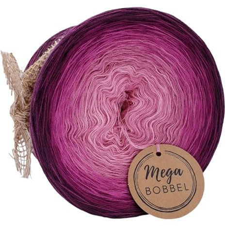 MegaBobbel*Liebe & Leidenschaft*A20*Farbverlaufsgarn - Lace Garn Bobbel Wolle zum Häkeln & Stricken (3fädig-ca.1500m / Außenfarben: Brombeere+Chainti 2)