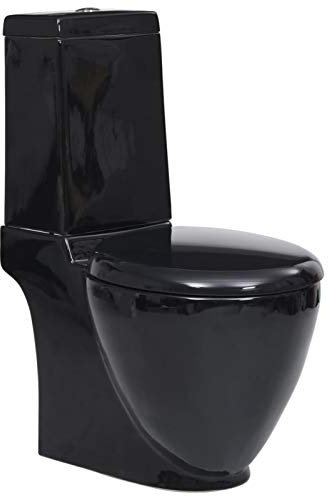 ARKEM Sanitari in Ceramica filomuro Opaco Vaso Rimless Bidet Sedile Soft-Close Chiusura rallentata MOD,Vaso WC in Ceramica con Scarico Dietro Nero
