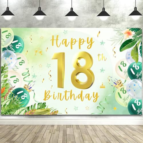 Deko 18. Geburtstag Banner Mädchen Junge, 18 Geburtstag Deko Banner, Happy Birthday Banner 18 Geburtstag, Geburtstagsdeko 18 Jahre, Extra Große Stoff Hintergrund Geburtstags Party Deko 185×110cm
