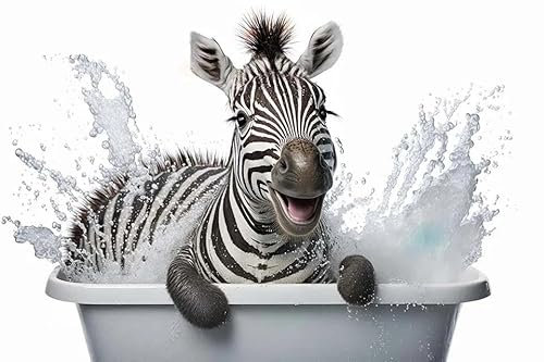 SHINERING Cute Animals Baby In Bathtub Posters Zebra Prints Canvas Painting Bath Wall Art Picture For Living Room Home Decor 40X50Cm Unframed
