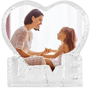 TCNGKIJIUK Herzformat Glasfoto Anpassbare Gravur Personalisiertes Kristall Foto mit Eigenem Bild Kristall Halterung 3D Kristallglas Geschenke Valentinstag Herzkristall Glasrahmen Hochzeit Hause Deko