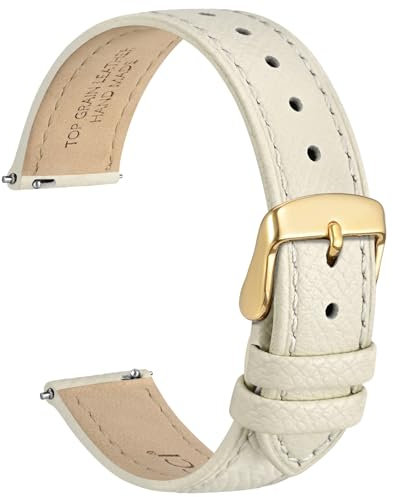 WOCCI 20mm Grace Uhrenarmband für Damen, Top Grain Leder, Schnellverschluss, Goldener Schnalle (Beige)