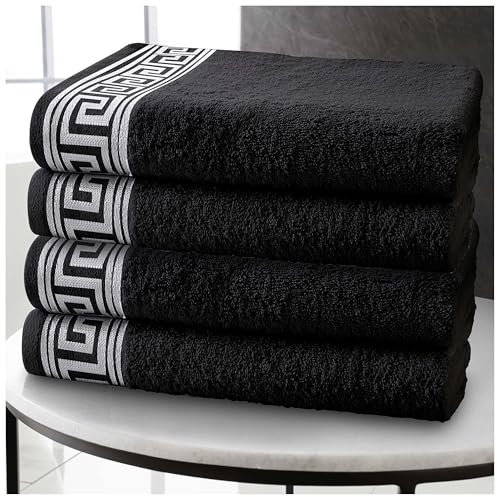 GC GAVENO CAVAILIA Toallas de Mano – Toallas de algodón Egipcio, Paquete de 4 – Toalla de Mano Ultra Suave y Altamente Absorbente para baño – Toallas de Secado rápido (50 x 80 cm) – Negro
