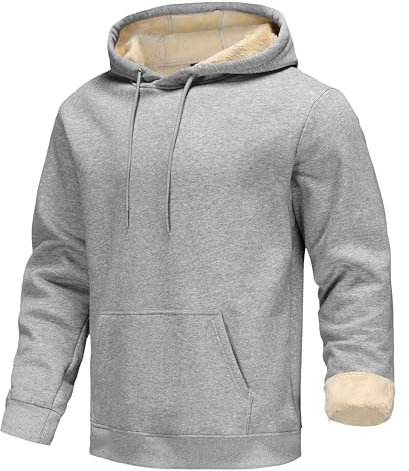 Djtnzdm Felpa Uomo Cappuccio Invernale Felpe Termica Sportiva Uomo Casual Hoodie Leisure Foderato Felpa Calda Uomo Manica Lunga Pullover Giacca in Pile Uomo Sweatshirt(Grigio Chiaro-L)