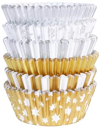 PME Christmas Foil-Lined Cupcake Cases - Metallic Gold & Silver (Pack of 100)