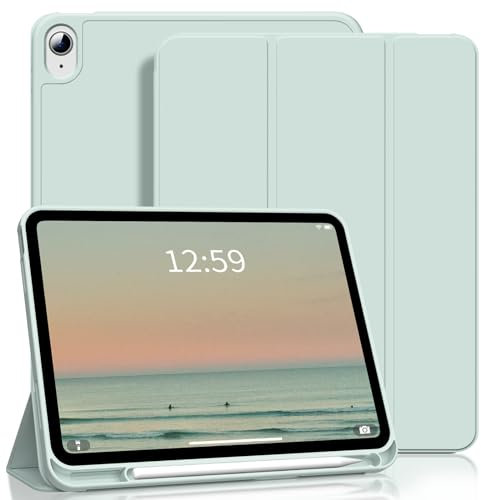 SZPSGC Funda para iPad de 10.9 pulgadas 2022 con soporte para bolígrafo, apagado automático/encendido automático, soporte inteligente con cubierta trasera de TPU suave para iPad 10, verde claro