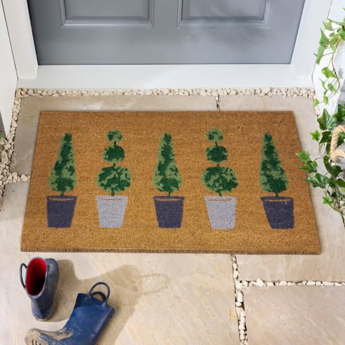 Lord of Rugs Printed Coir Door Mat for Home Entrance Indoor and Outdoor, Patio, Balcony Non-Slip Durable Natural Coconut Fiber Doormat in 45x75 cm Topiary