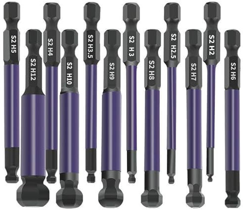 Oiieco 12Pcs Allen Key Bit Set, Hex Bit Set,Professional Allen Key Drill Bit Set,S2 Steel 1/4” Hex Shank,Ball Endallen Key Bit Set H2-H12 for Assembling Furniture