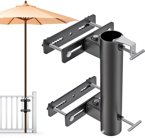 Lifeswell Sonnenschirmhalter Balkongeländer, Sonnenschirmständer, verstellbarer Terrassenschirmständer für 2,5-5,1 cm Stangen, sichere und stabile vertikale Geländerhalterung | Robuste Geländerhalterung, verstellbare Struktur, stabile Installation, um den nutzbaren Platz im Freien zu maximieren