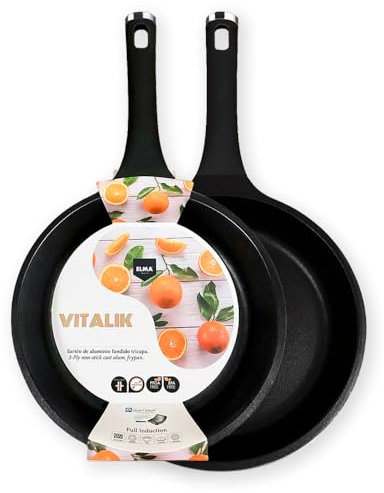 Elma VITALIK Pfannenset aus Aluminiumguss mit dreischichtiger Quantanium-Antihaftbeschichtung, Soft-Touch-Griff und Full-Induktionstechnologie, kompatibel mit allen Herdarten, 24-28 cm